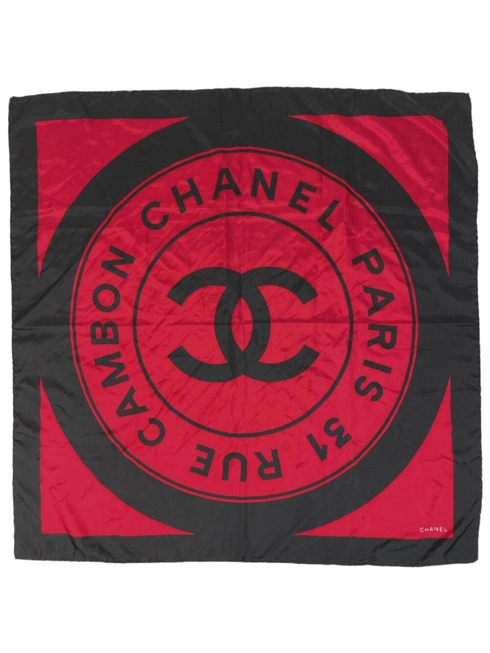 Chanel CC Logo Scarf 31 Rue Cambon Silk Red Black
